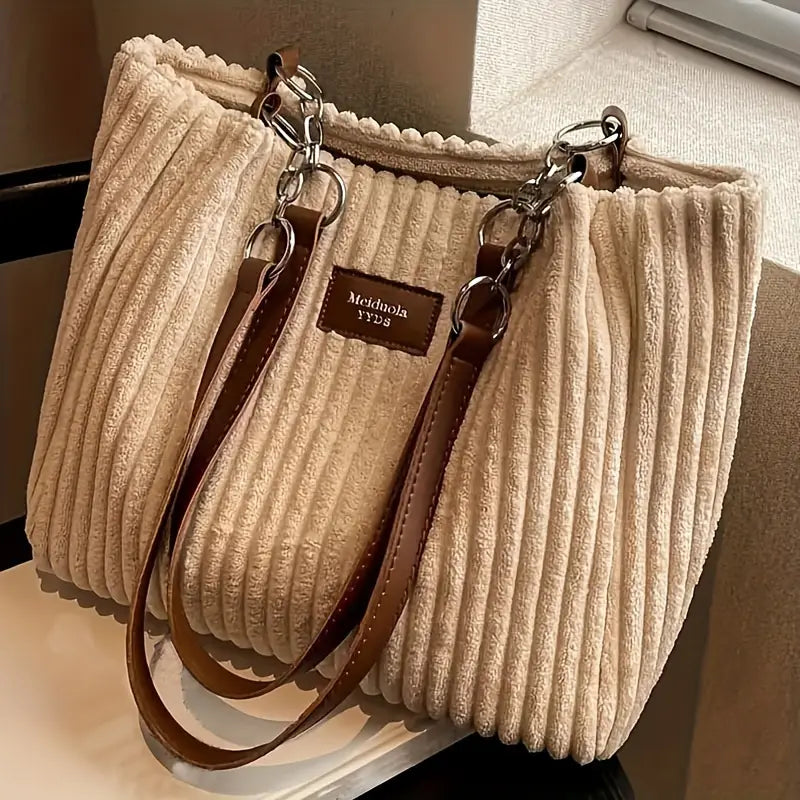 Spacious Corduroy Chain Tote